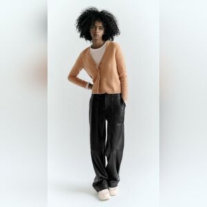 Zara Faux Leather Wide Leg Cargo Pants Size L